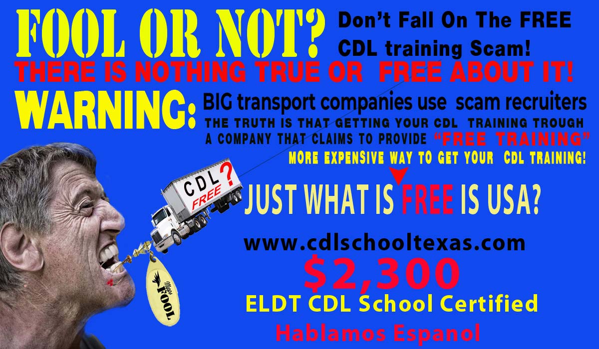 Texas Free CDL Training slider image show rge warning about FREE CDL Schools in USA