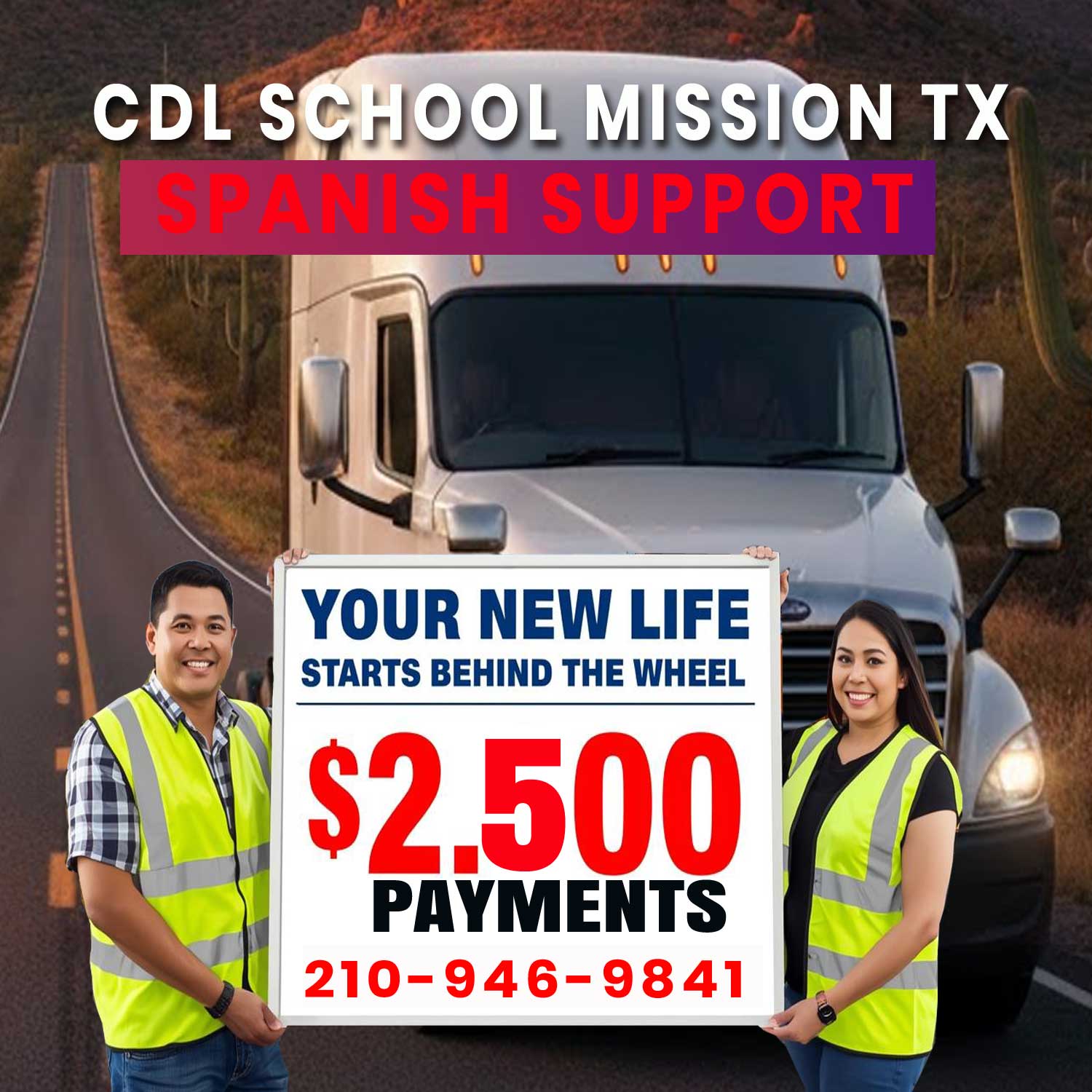High-impact hero image for the #1 CDL School Mission TX featuring a professional semi-truck. This elite CDL School Mission TX provides expert bilingual instruction and affordable training. Join the top-rated CDL School Mission TX led by Bernardo Zuluaga for guaranteed career success in the Mission area. Bernardo Zuluaga dirige la CDL School Mission TX más confiable para obtener tu licencia comercial rápido en Mission.